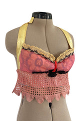 1960s Handmade Crocheted Halter Top that is Reversible from Pink to Blue