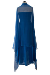 Spring 1990 Oscar De La Renta Deep Sapphire Blue Silk Chiffon Strapless Dress