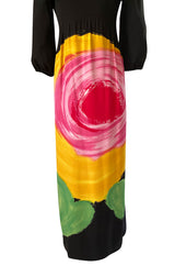 Spring 1964 James Galanos Huge Floral Screened Black Silk Dress