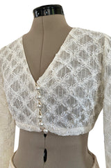 1960s Saks Fifth Avenue Ivory Lace Wide Legged Crop Pant & Matching Crop Top