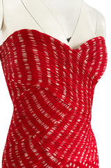 Important Spring 1986 Valentino Haute Couture Red & White Dot Strapless Silk Chiffon Dress