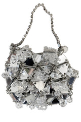 c.1967 Paco Rabanne Couture Mirrored Triangle, Metal, Rhinestone & Beaded Mini Dress w Matching Bag