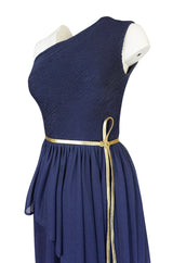 Museum Held 1975 Hubert de Givenchy Haute Couture One Shoulder Silk Dress w Matching Cape