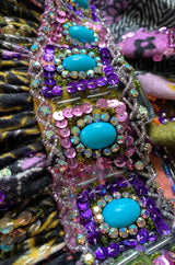 1960s Valentina Beaded & Sequin Elaborate Printed Felt Jersey Maxi Skirt