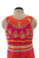 Prettiest Resort 2012 Christian Dior Hand Crocheted Pink & Orange Geometric Halter Dress