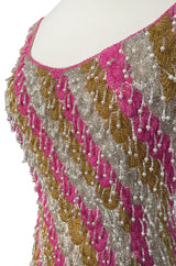 Spectacular 1950s Unlabeled Pink & Gold Glass Bead & Pearl Dress