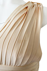 1960s Unlabeled Norman Norell Creamy Ivory Silk Knife Pleat Dress