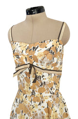 Rare 1960s Jane Derby by Oscar de la Renta Floral Print Dress w Ribbon & Bubble Skirt Detail