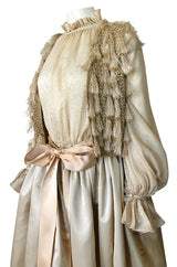 Fall 1977 Bill Blass Couture Gold Top, Tassle Vest & Ivory Silk Skirt Dress Set