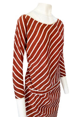 1980s Oscar de la Renta Rust and White Striped Silk Top & Skirt Set