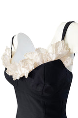 Runway Spring 1997 Thierry Mugler Fitted Black Dress w Extravagant Ruffled Silk Bodice