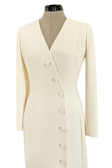 Minimalist Fall 2005 Christian Dior by John Galliano Sleek Ivory Silk Dress w Front Buttons