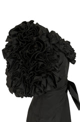 1980s Morton Myles Dramatic Ruffled and Bowed One Shoulder Dress