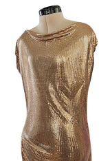 Fabulous Recent Paco Rabanne Oroton Gold Metal Mesh Dress w Snap Draping