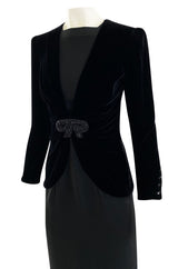 Fall 1985 Valentino Haute Couture Silk Crepe with Black Velvet & Crystal Bow Dress