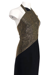 Fall 1973 Karl Lagerfeld for Chloe Black Silk Dress w Gold Beaded Bodice