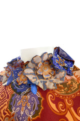 Spectacular 1960s Tina Leser Original  Printed Silk Voile Extra Long Angel Sleeve Dress