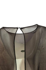 1960s Mignon Densely Embroidered on Brown Silk Chiffon Dress