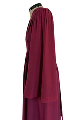 1970 Ossie Clark 'Graduation' Front Plunge Dress in a Burgundy Moss Crepe