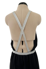 1970s Goldworm Black Knit Backless Dress w Silver Metallic Straps & Elastic Waist