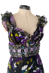 Prettiest Spring 2010 Oscar de la Renta Purple Silk Chiffon Ruffle Dress w Jewel Waistband