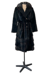 Gorgeous 1970s Christian Dior by Frederic Castet Rich Brown-Black Fur Coat w Tie Belt