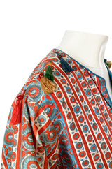 1970s Treacy Lowe Printed Cotton Caftan Dress w Tassel Bead Trimming