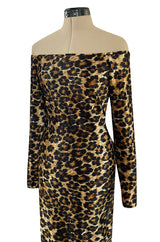 Iconic Fall 1989 Patrick Kelly Off Shoulder Leopard Stretch Velvet Dress