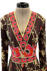 Prettiest 1970s Emilio Pucci Original Pink & Coral Floral Print Brown Silk Jersey Dress