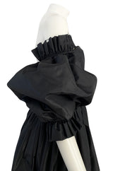 Important Fall 1959 Christian Dior by YSL Couture Black Silk Tafetta & Chantilly Lace Dress w Pouf Sleeves