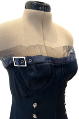 Sexy Spring 2001 Christian Dior by John Galliano Strapless Blue Dress w Leg Garter Strap