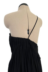 Fabulous Late 1970s James Galanos Intricate Flute Pleated Black Silk Jersey One Shoulder Dress