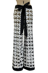 Spring 2015 Chanel by Karl Lagerfeld Black Net & White Sequin Flower Pant & Top Set