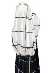 1970s Pauline Trigere Contrasting Black & White Silk Rope Print On or Off Shoulder Dress