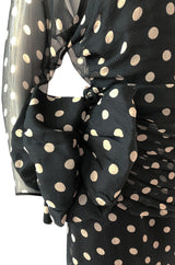 1980s Vicky Tiel Backless Dotted Silk Chiffon Fitted Mini Dress