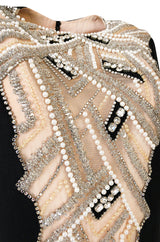 1960s Mr Blackwell Custom Label Crystal, Bead and Pearl Illusion Dress