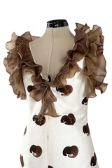 Fabulous Spring 1974 Andre Courreges Sculpted Abstract Heart Print Dress w Ruffle Detailing