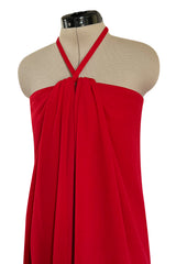 Easy to Wear Fall 1994 Bill Blass Red Silk Crepe Gathered Front Halter Dress