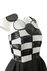 1980s Louis Feraud Graphic Dot & Block Sequin Bubble Skirt Dress