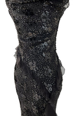 Mid-2000s Christian Dior by John Galliano Metallic Eyelash Lame Bias Cut Silk Chiffon Dress