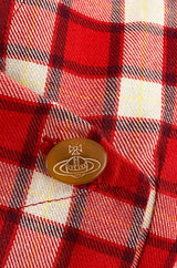 Early 2000s Vivienne Westwood Red Plaid Soft Flannel Asymmetrical Button Top