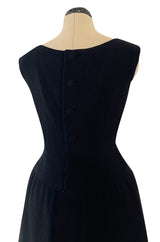 Outstanding 1960s Norman Norell Black Wool Crepe Dress w Full Tiered Skirting