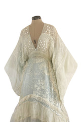 Important 1972 Zandra Rhodes Hand Painted 'Butterfly' Kimono Sleeve Dress w Lily Print & Original Petticoat