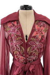 Beautiful 1974 Jean Louis Scherrer Haute Couture Hand Beaded & Applique Silk Chiffon Dress