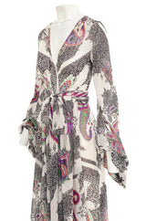 Spring 2005 Etro Runway Black & White Printed Flowing Silk Chiffon Dress w Huge Sleeves
