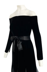 Exquisite Fall 2000 Yves Saint Laurent Haute Couture Velvet Dress w Net Inset Panels