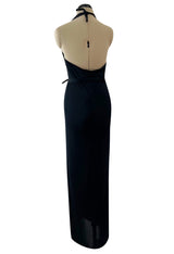 Versatile 1970s Loris Azzaro Multi Tie - One Shoulder or Halter - Black Jersey Dress