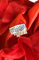 1980s Bellville Sassoon Ruffled Red Chiffon One Shoulder Dress