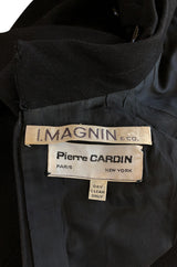 1960s Pierre Cardin Chic Sculpted Black Wool Button Detail Dress