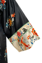 Fabulous 1920s Extensively Hand Embroidered Black Silk Asian Evening Coat